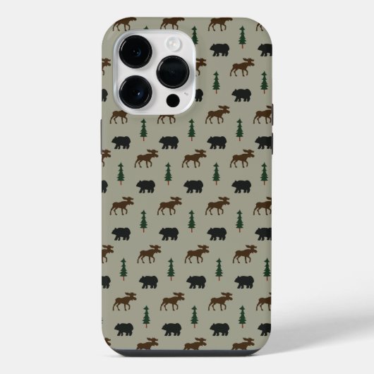 Coque Pour Pour iPhone 14 Pro Max Bear Moose Pine Tree Lodge Cabane (Verso)