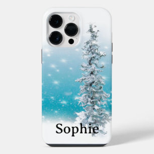 Coque Pour Pour iPhone 14 Pro Max bleu arctique gelé argenté brillant à feuillage pe