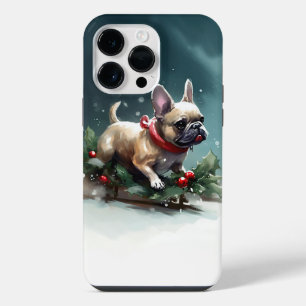 Coque Pour Pour iPhone 14 Pro Max Bouledogue français Noël neige hiver 