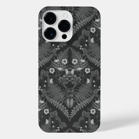 Coque Pour Pour iPhone 14 Pro Max Bousier et fougères, en noir et blanc (Verso)