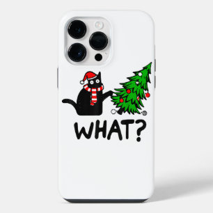 Coque Pour Pour iPhone 14 Pro Max Cadeau drôle de chat noir poussant l'arbre de Noël