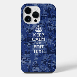 Coque Pour Pour iPhone 14 Pro Max Camo Numérique Bleu GARDEZ SON CALME Votre Texte