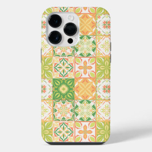 Coque Pour Pour iPhone 14 Pro Max Carreaux ornés en vert et jaune