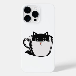 Coque Pour Pour iPhone 14 Pro Max Chaton noir avec nez rouge caché dans une tasse