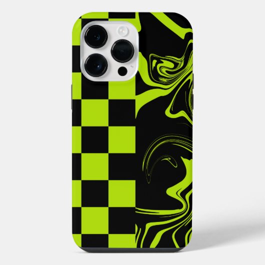 Coque Pour Pour iPhone 14 Pro Max Chèques et permules - Lime vert et noir (Verso)