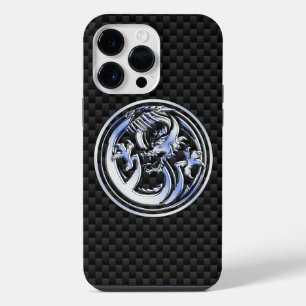 Coque Pour Pour iPhone 14 Pro Max Chrome Dragon Crest sur fibre de carbone