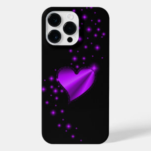 Coque Pour Pour iPhone 14 Pro Max Coeur arc-en-ciel violet avec étoiles sur noir