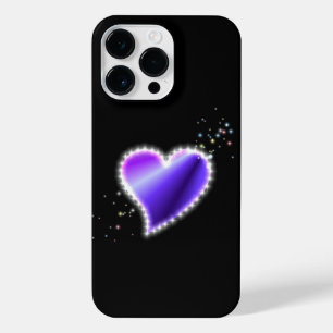 Coque Pour Pour iPhone 14 Pro Max Coeur arc-en-ciel violet avec étoiles sur noir