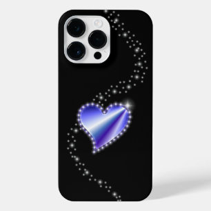 Coque Pour Pour iPhone 14 Pro Max Coeur arc-en-ciel violet avec étoiles sur noir