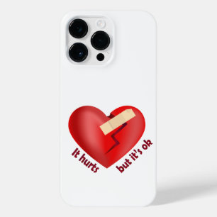 Coque Pour Pour iPhone 14 Pro Max Coeur brisé guéri avec patch et citation de vie