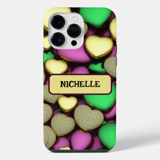 Coque Pour Pour iPhone 14 Pro Max Coeurs d'or Karat (Verso)