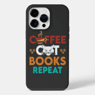 Coque Pour Pour iPhone 14 Pro Max Coffee Cat Books Repeat, Lecture de café Amoureux