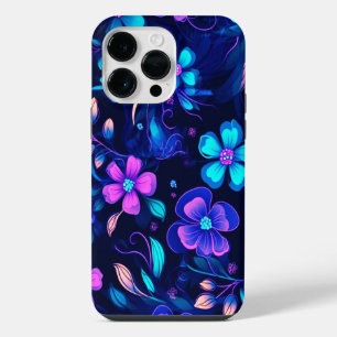 COQUE POUR POUR iPhone 14 PRO MAX CONCEPTION DE FLEUR LUMINEUSE BLEU PROFOND