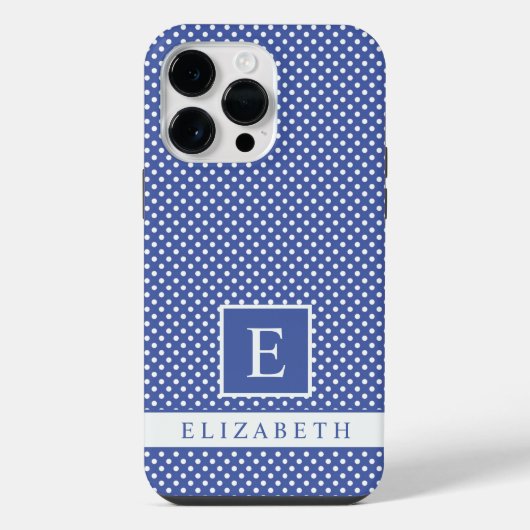 Coque Pour Pour iPhone 14 Pro Max Conception de point Polka Blanc Bleu de la Marine (Verso)