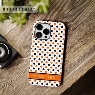 Coque Pour Pour iPhone 14 Pro Max Conception de points Polka Noir Orange Personnalis
