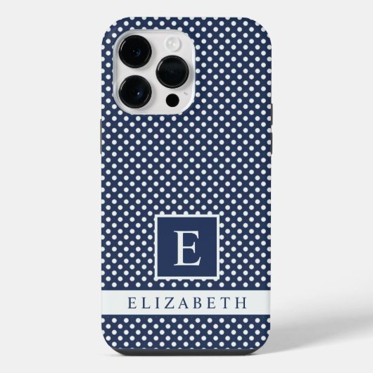 Coque Pour Pour iPhone 14 Pro Max Conception personnalisée bleu marine blanc à pois (Verso)