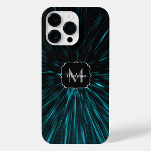 Coque Pour Pour iPhone 14 Pro Max Cool Bleu noir Hypergalaxie Ligne Abstraite Monogr