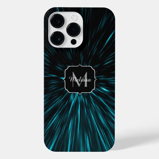 Coque Pour Pour iPhone 14 Pro Max Cool Bleu noir Hypergalaxie Ligne Abstraite Monogr (Verso)
