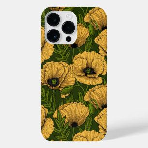 Coque Pour Pour iPhone 14 Pro Max Coquelicots jaunes sur vert foncé