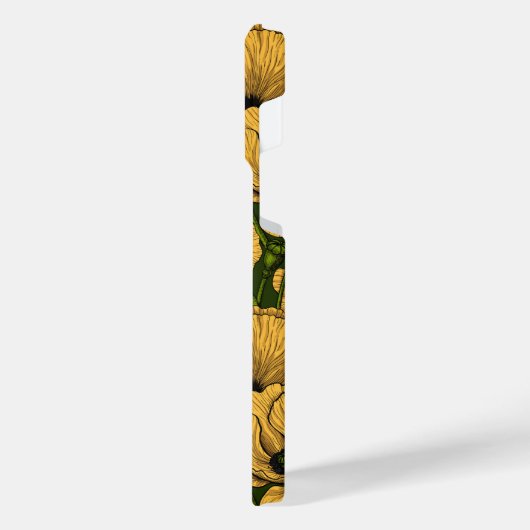 Coque Pour Pour iPhone 14 Pro Max Coquelicots jaunes sur vert foncé (Côté gauche)