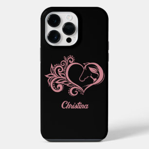 Coque Pour Pour iPhone 14 Pro Max Coquette Coeur rose Cheval Fille Feminine Élégante