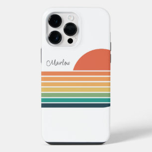 Coque Pour Pour iPhone 14 Pro Max Coucher de soleil de bande arc-en-ciel coloré rétr