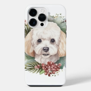 Coque Pour Pour iPhone 14 Pro Max Couronne de Noël Caniche Fête de Chien Joyeux