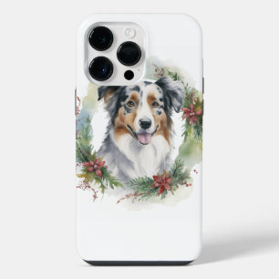 Coque Pour Pour iPhone 14 Pro Max Couronne de Noël de Berger Australien Chien de fêt