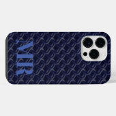 Coque Pour Pour iPhone 14 Pro Max Custom Initial Large Modern Blue Lattice Rubber (Verso Horizontal)