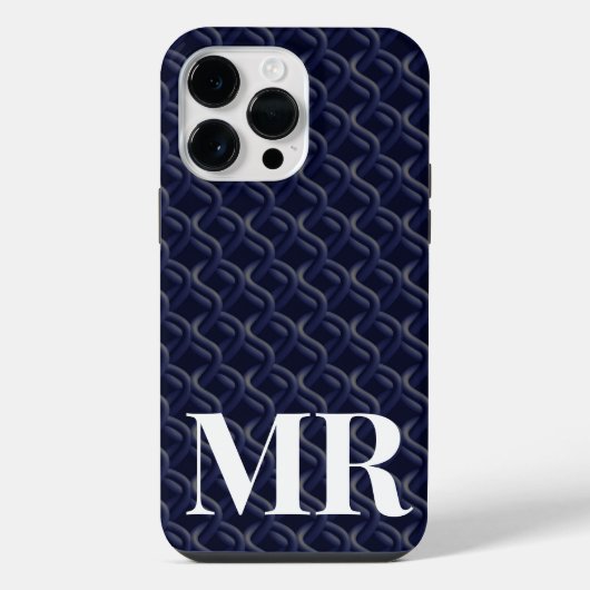 Coque Pour Pour iPhone 14 Pro Max Custom Initial Large Modern Blue Lattice Rubber (Verso)