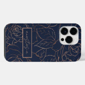 Coque Pour Pour iPhone 14 Pro Max Élégant bleu or Roses Nom (Verso Horizontal)