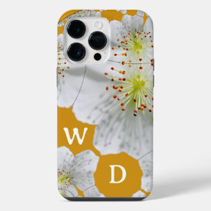 Coque Pour Pour iPhone 14 Pro Max Élégant Monogrammé Art Floral Mignon Or Foncé