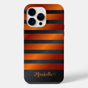 Coque Pour Pour iPhone 14 Pro Max Élégant Monogrammé Colorblock Noir et Orange