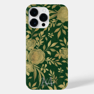 Coque Pour Pour iPhone 14 Pro Max Elégant Rose d'or vert design floral