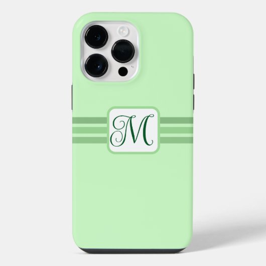 Coque Pour Pour iPhone 14 Pro Max Élégant vert clair rayé initial (Verso)