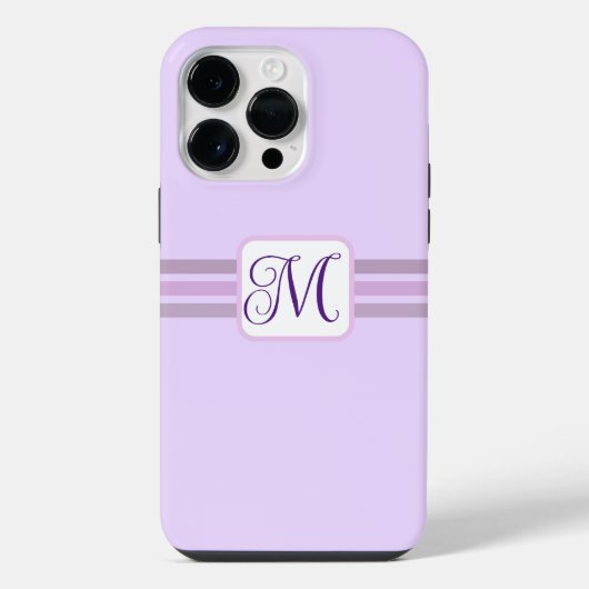 Coque Pour Pour iPhone 14 Pro Max Élégant violet clair rayé initiales (Verso)