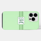 Coque Pour Pour iPhone 14 Pro Max Élégante initiale rayée vert clair (Verso Horizontal)