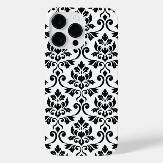 Coque Pour Pour iPhone 14 Pro Max Feuille Damask Lg Motif noir sur blanc (Verso)
