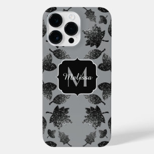 Coque Pour Pour iPhone 14 Pro Max Feuille gris brillant motif d'automne  Monogram