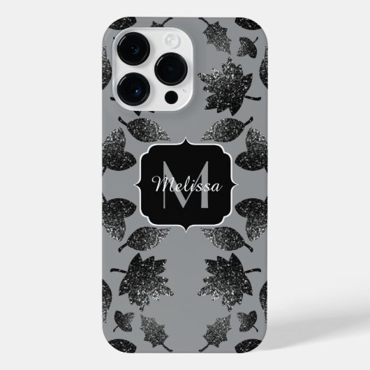 Coque Pour Pour iPhone 14 Pro Max Feuille gris brillant motif d'automne Monogram (Verso)