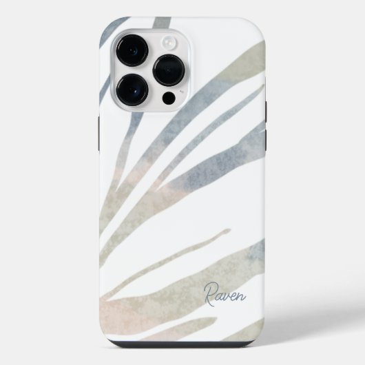 Coque Pour Pour iPhone 14 Pro Max Feuilles Boho Abstraits avec nom (Verso)