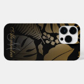 Coque Pour Pour iPhone 14 Pro Max Feuilles tropicaux Noir et Or (Verso Horizontal)