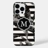 Coque Pour Pour iPhone 14 Pro Max Feuilles tropicaux noirs et blancs (Verso)