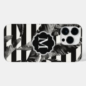 Coque Pour Pour iPhone 14 Pro Max Feuilles tropicaux noirs et blancs (Verso Horizontal)