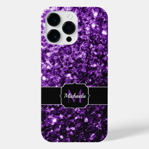 Coque Pour Pour iPhone 14 Pro Max Flamme de parties scintillant violet foncé scintil