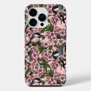 Coque Pour Pour iPhone 14 Pro Max Fleur de cerisiers et poulets roses