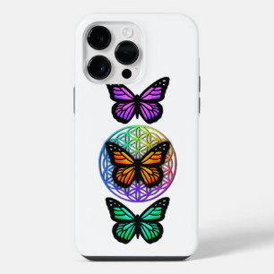 Coque Pour Pour iPhone 14 Pro Max Fleur de vie colorée de papillons élégants