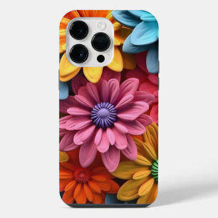 COQUE POUR POUR iPhone 14 PRO MAX FLEURS 3-D COULEUR ORANGE BLEU ROSE BLANC