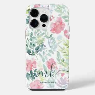 Coque Pour Pour iPhone 14 Pro Max Fleurs abstraites de corail rose aquarelle Monogra