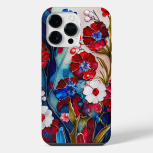 COQUE POUR POUR iPhone 14 PRO MAX FLEURS DE PAVOT ROUGE BLANC BLEU PATRIOTIQUES